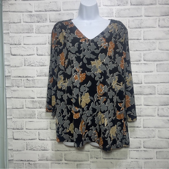 Susan Graver Tops - Susan Graver Artisan Floral Embellished V-neck Blouse Large